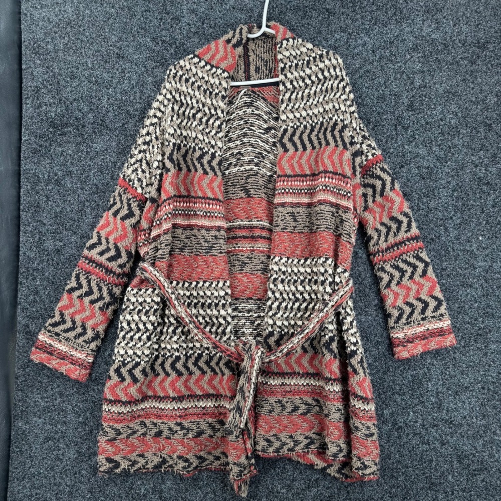 Free People Southwestern Belted Cardigan Sweater Red Black Geometric XS